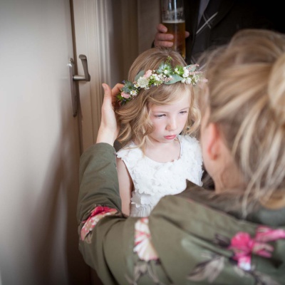 Behind the scenes Hair garland flowergirl